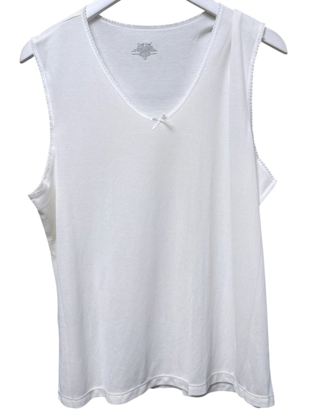 CUDDL DUDS Camisole Tank Size 1X White Lace Trim Layering Top Cotton Nylon NEW